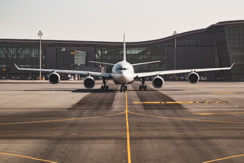 Modern airport terminal with travelers